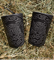 A Pair Leather Cuffs Owl with Celtic design Carving Leather: a pair
